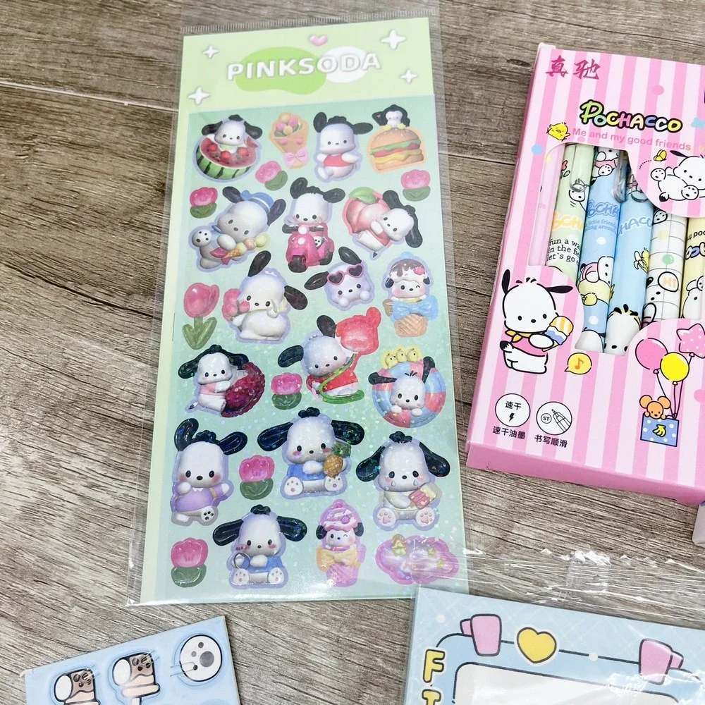 Sanrio Pochacco Stationery Accessory Bundle Wallet Pens Stickers Keychains Set